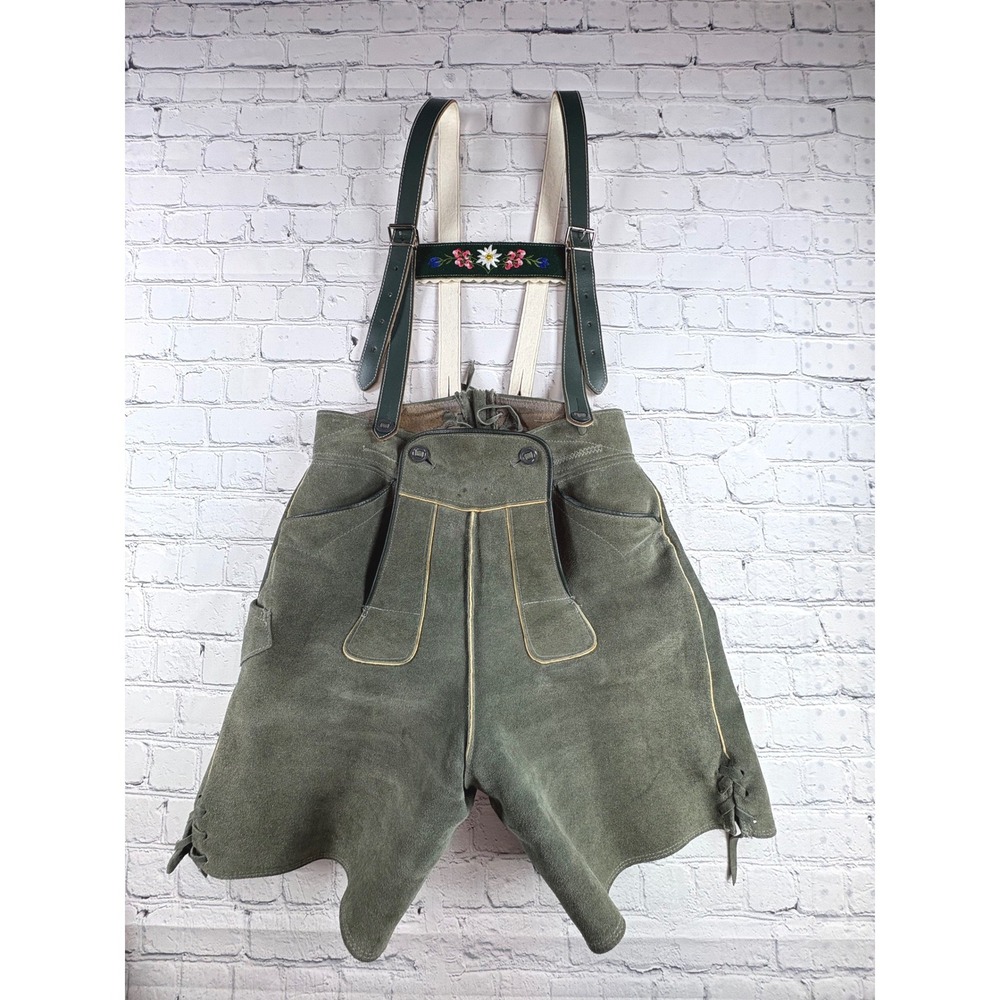 Edelweiss Lederhosen Shorts Womens XS Green Vintage Bavarian Oktoberfest